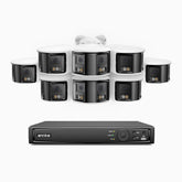 FDH800 - 4K 8 Kanal PoE Panorama Überwachungskamera-Set mit 8 Kameras, zwei Objektiven, 180° Ultraweitwinkel, intelligenter Dual-Licht-Nachtsicht, Zwei-Wege-Audio, aktivem Sirenenton & Alarm, Personen- & Fahrzeugerkennung, IP67